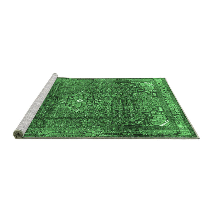 Sideview of Machine Washable Persian Emerald Green Traditional Area Rugs, wshtr2886emgrn