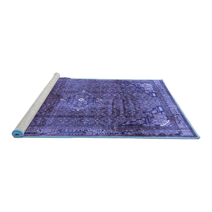 Sideview of Machine Washable Persian Blue Traditional Rug, wshtr2886blu