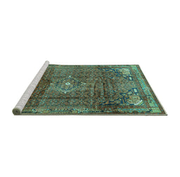 Sideview of Machine Washable Persian Turquoise Traditional Area Rugs, wshtr2886turq