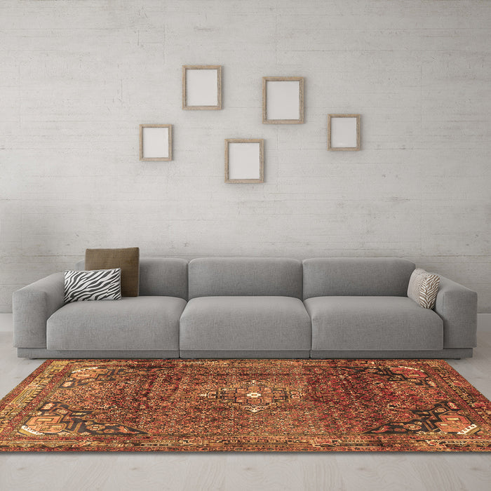 Machine Washable Persian Brown Traditional Rug in a Living Room,, wshtr2886brn