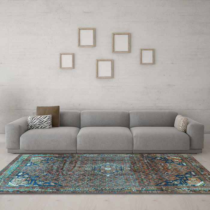 Machine Washable Persian Light Blue Traditional Rug in a Living Room, wshtr2886lblu