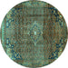 Round Persian Turquoise Traditional Rug, tr2886turq