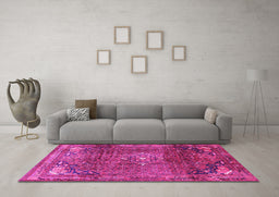 Machine Washable Persian Pink Traditional Rug in a Living Room, wshtr2886pnk