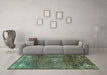 Machine Washable Persian Turquoise Traditional Area Rugs in a Living Room,, wshtr2886turq