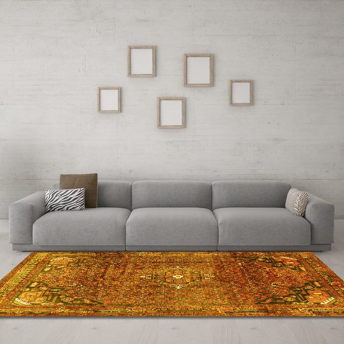 Machine Washable Persian Yellow Traditional Rug in a Living Room, wshtr2886yw