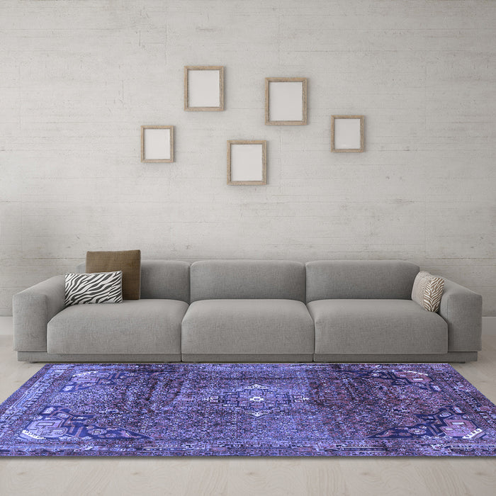 Machine Washable Persian Blue Traditional Rug in a Living Room, wshtr2886blu