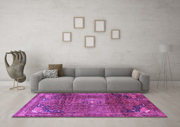 Machine Washable Persian Purple Traditional Area Rugs in a Living Room, wshtr2886pur