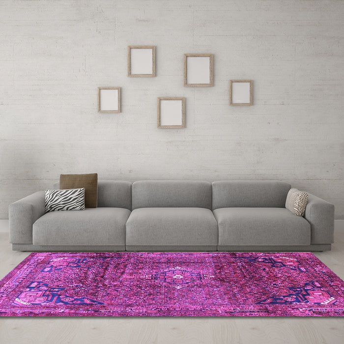 Machine Washable Persian Purple Traditional Area Rugs in a Living Room, wshtr2886pur