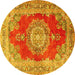 Round Medallion Yellow Traditional Rug, tr2887yw