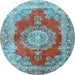 Round Medallion Light Blue Traditional Rug, tr2887lblu