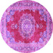 Round Machine Washable Medallion Purple Traditional Area Rugs, wshtr2887pur