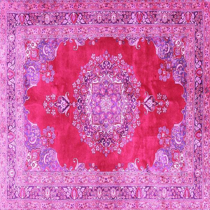 Square Machine Washable Medallion Pink Traditional Rug, wshtr2887pnk