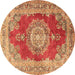 Round Machine Washable Medallion Brown Traditional Rug, wshtr2887brn