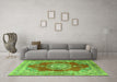 Machine Washable Medallion Green Traditional Area Rugs in a Living Room,, wshtr2887grn