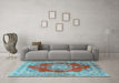 Machine Washable Medallion Light Blue Traditional Rug in a Living Room, wshtr2887lblu