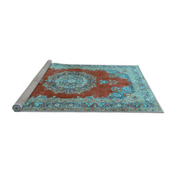Sideview of Machine Washable Medallion Light Blue Traditional Rug, wshtr2887lblu