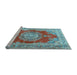 Sideview of Machine Washable Medallion Light Blue Traditional Rug, wshtr2887lblu