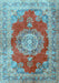 Machine Washable Medallion Light Blue Traditional Rug, wshtr2887lblu