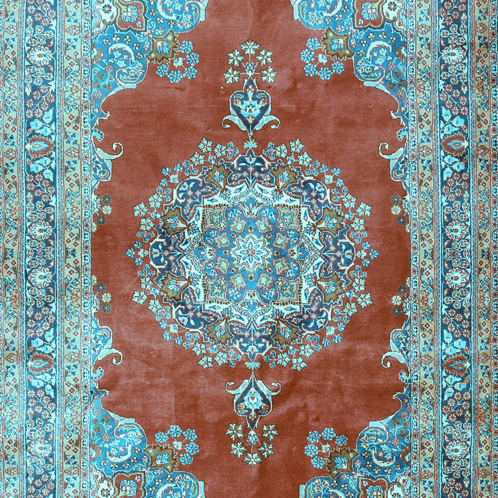 Machine Washable Medallion Light Blue Traditional Rug, wshtr2887lblu
