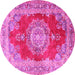 Round Machine Washable Medallion Pink Traditional Rug, wshtr2887pnk