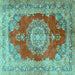 Square Machine Washable Medallion Turquoise Traditional Area Rugs, wshtr2887turq