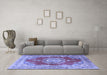 Machine Washable Medallion Blue Traditional Rug in a Living Room, wshtr2887blu