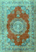 Machine Washable Medallion Turquoise Traditional Area Rugs, wshtr2887turq