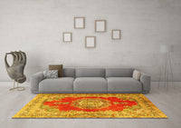 Machine Washable Medallion Yellow Traditional Rug, wshtr2887yw