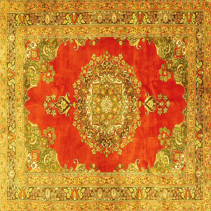 Square Machine Washable Medallion Yellow Traditional Rug, wshtr2887yw