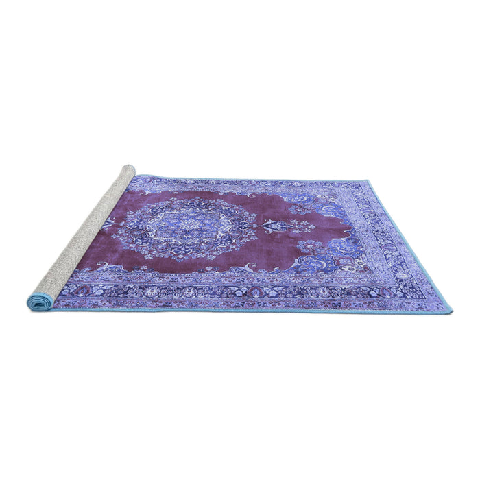 Sideview of Machine Washable Medallion Blue Traditional Rug, wshtr2887blu