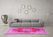 Machine Washable Medallion Pink Traditional Rug in a Living Room, wshtr2887pnk