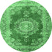 Round Machine Washable Medallion Emerald Green Traditional Area Rugs, wshtr2887emgrn