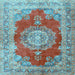 Square Machine Washable Medallion Light Blue Traditional Rug, wshtr2887lblu