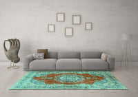 Machine Washable Medallion Turquoise Traditional Rug, wshtr2887turq