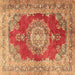 Square Machine Washable Medallion Brown Traditional Rug, wshtr2887brn