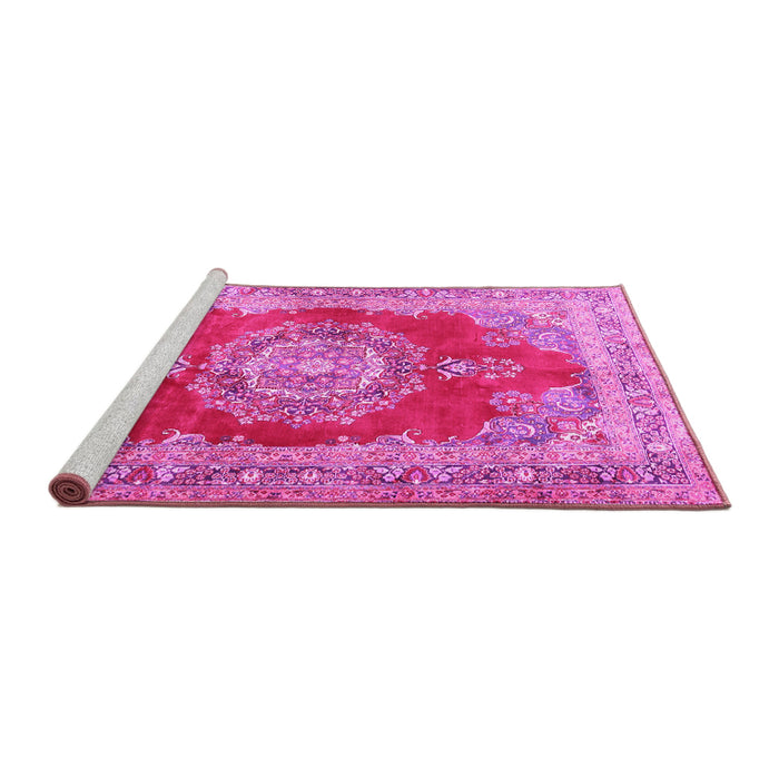 Sideview of Machine Washable Medallion Pink Traditional Rug, wshtr2887pnk