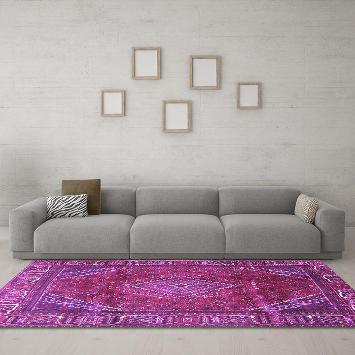 Machine Washable Persian Purple Traditional Area Rugs in a Living Room, wshtr2888pur