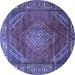 Round Machine Washable Persian Blue Traditional Rug, wshtr2888blu