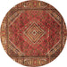 Round Machine Washable Persian Brown Traditional Rug, wshtr2888brn