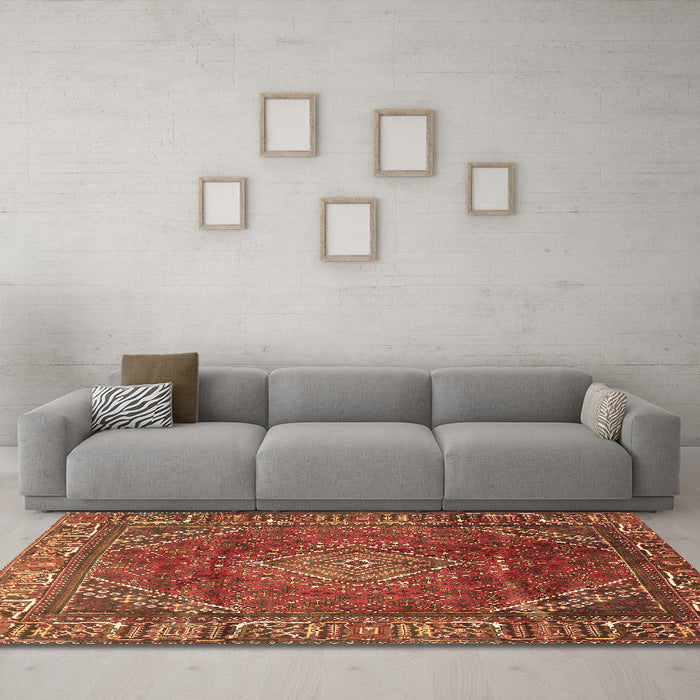 Machine Washable Persian Brown Traditional Rug in a Living Room,, wshtr2888brn