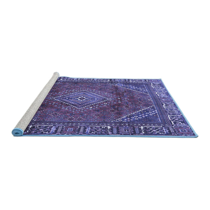 Sideview of Machine Washable Persian Blue Traditional Rug, wshtr2888blu