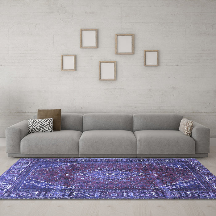 Machine Washable Persian Blue Traditional Rug in a Living Room, wshtr2888blu