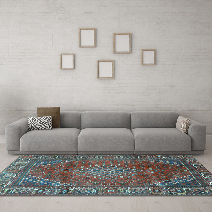 Machine Washable Persian Light Blue Traditional Rug in a Living Room, wshtr2888lblu