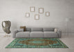 Machine Washable Persian Turquoise Traditional Area Rugs in a Living Room,, wshtr2888turq