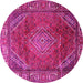 Round Machine Washable Persian Pink Traditional Rug, wshtr2888pnk