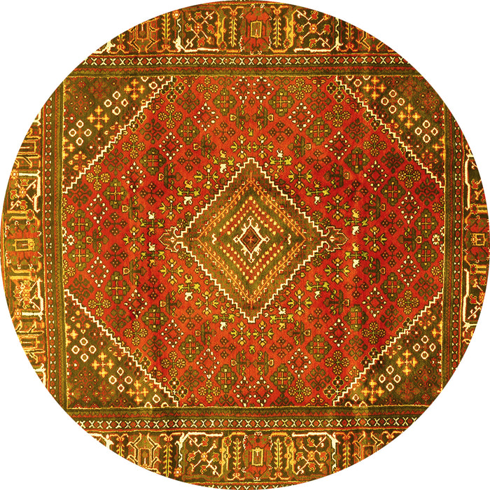 Round Machine Washable Persian Yellow Traditional Rug, wshtr2888yw