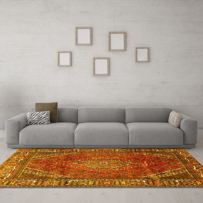 Machine Washable Persian Yellow Traditional Rug in a Living Room, wshtr2888yw