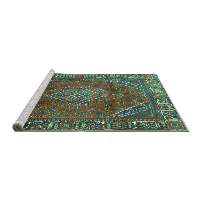 Sideview of Machine Washable Persian Turquoise Traditional Area Rugs, wshtr2888turq