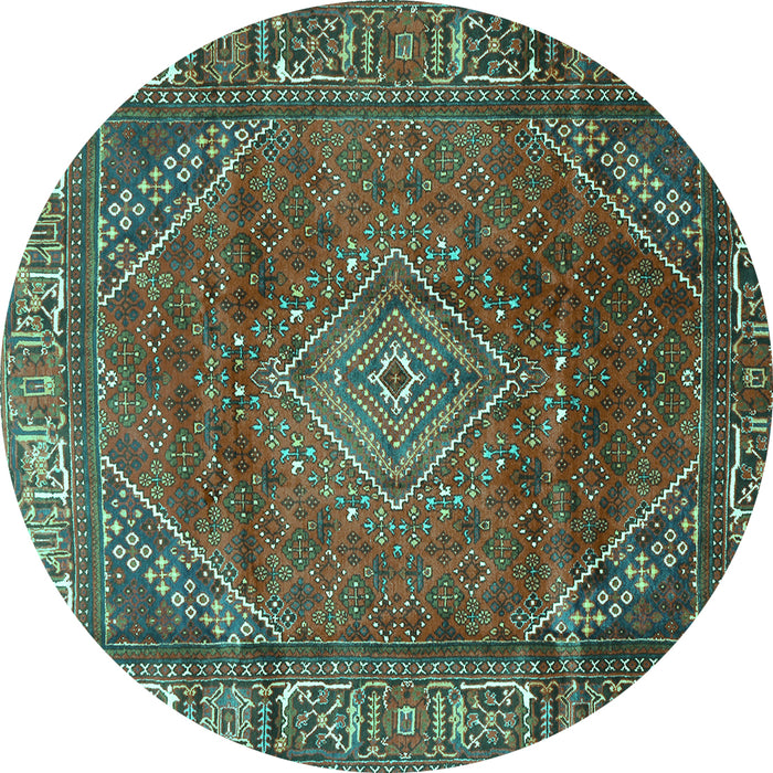 Round Machine Washable Persian Turquoise Traditional Area Rugs, wshtr2888turq
