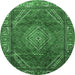 Round Machine Washable Persian Emerald Green Traditional Area Rugs, wshtr2888emgrn